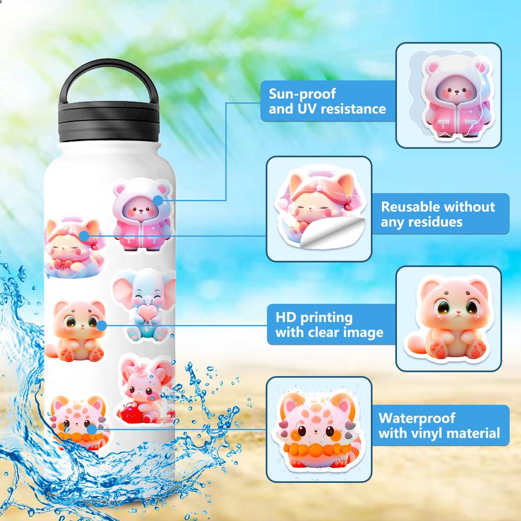 50 Cute Pink Animal Stickers New Products Cartoon Cartoon 3D Avatar Graffiti Stickers DIY Suitcase Stickers