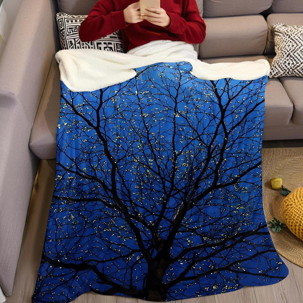 Midnight Tree Glow Flannel Blanket Warm Soft Halloween Christmas Couch Warm Cozy Decorative Decor Gift for All Season