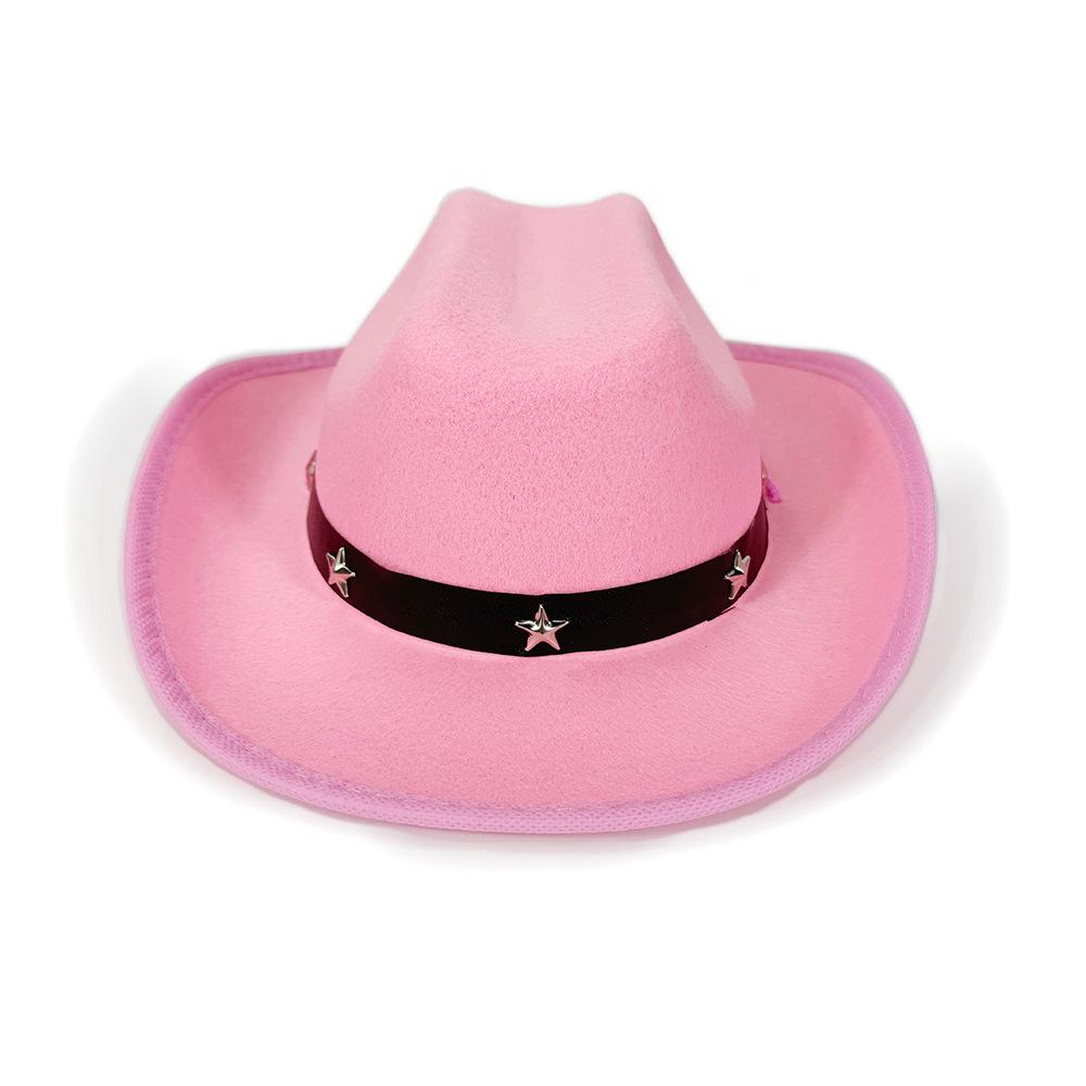 Pentagramm-Nieten Western Cowboyhut für Kinder Rosa Stern-Nieten Gürtel Reiter Zylinder für Jungen und Mädchen Karnevalsparty