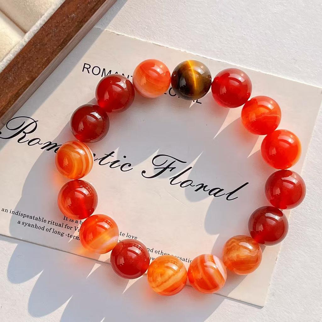 10Mm High Quality Natural Chalcedony Agate Tiger'S Eye Stone Bracelet Bracelet