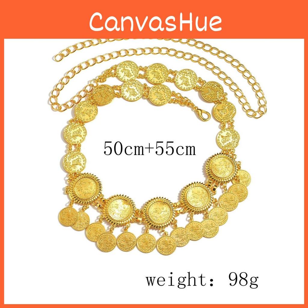 East Stylish Middle Gold Metal Coin Tassel Waist Chain For Women Summer Fashion