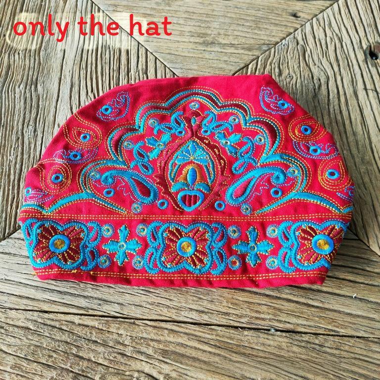 Этнический стиль, унисекс, летний, холщовый, вышитый головной убор с регулируемой посадкой для фото в путешествии Red