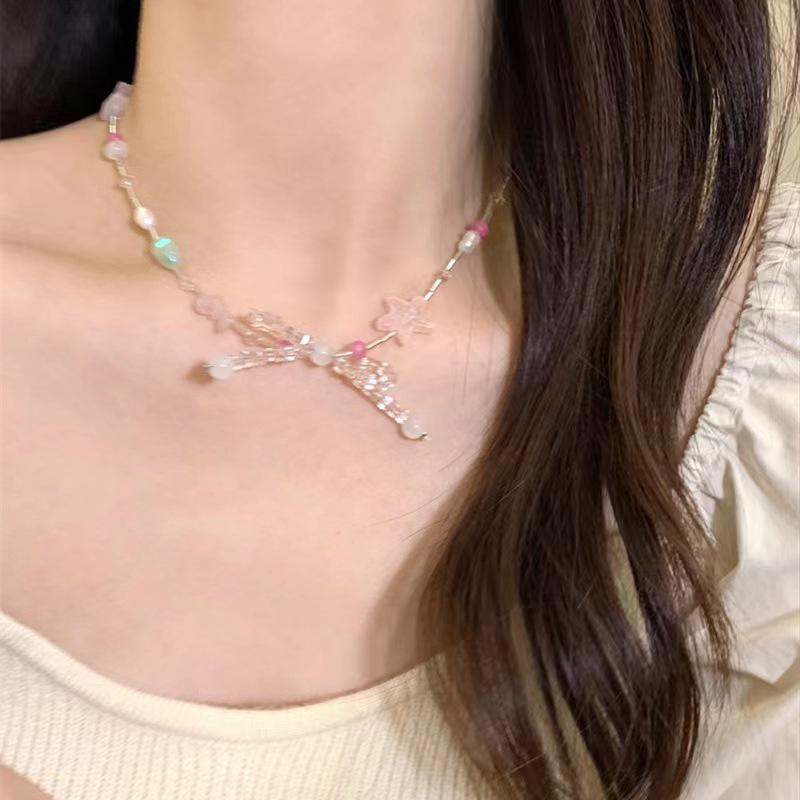 Crystal Star Bow Necklace: Stylish Summer Beaded Clavicle Chain