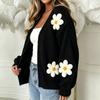 Damen Strickjacke Lockerer Schnitt Farbe mit Großem Blumendruck für Lässige Alltagsmode