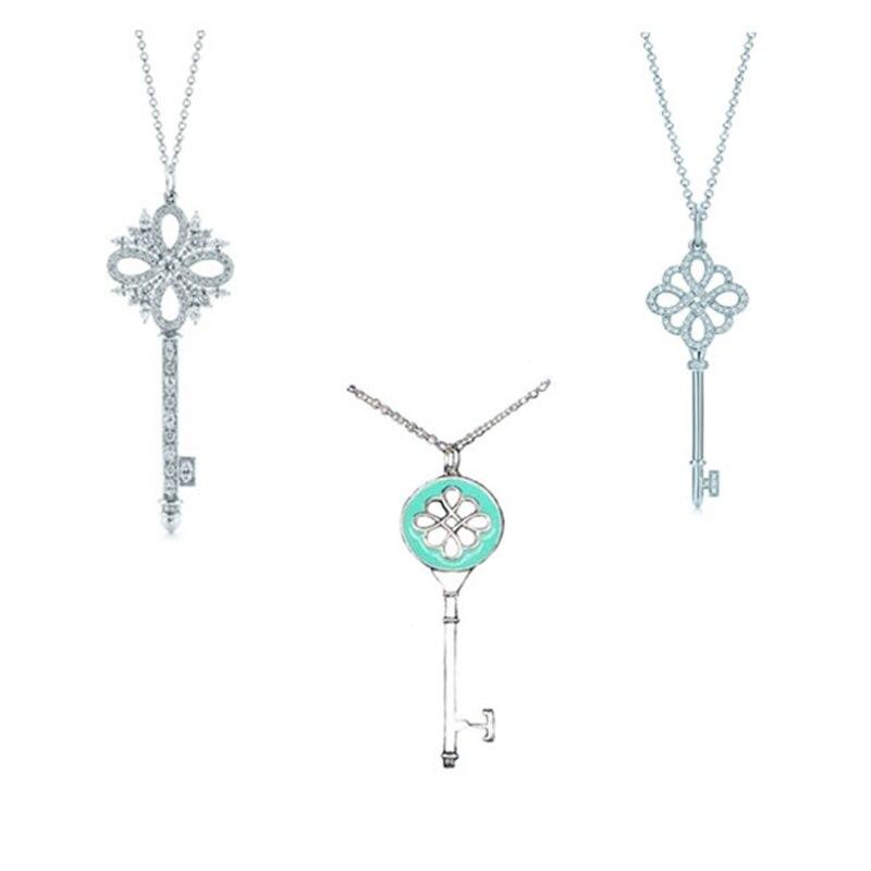 Original Brand Girl Necklace 925 Jewelry Sterling Silver Necklace Ladies Chain Key Short Necklace Pendant