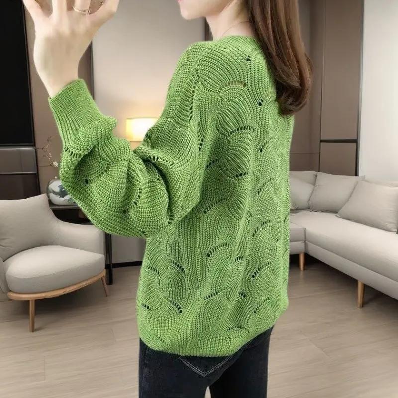 V-nyakú Horgolt Üreges Kötött Háromnegyedes Ujjú Blúz Női Vékony Tavaszi Laza Denevér Póló Rövid Felső