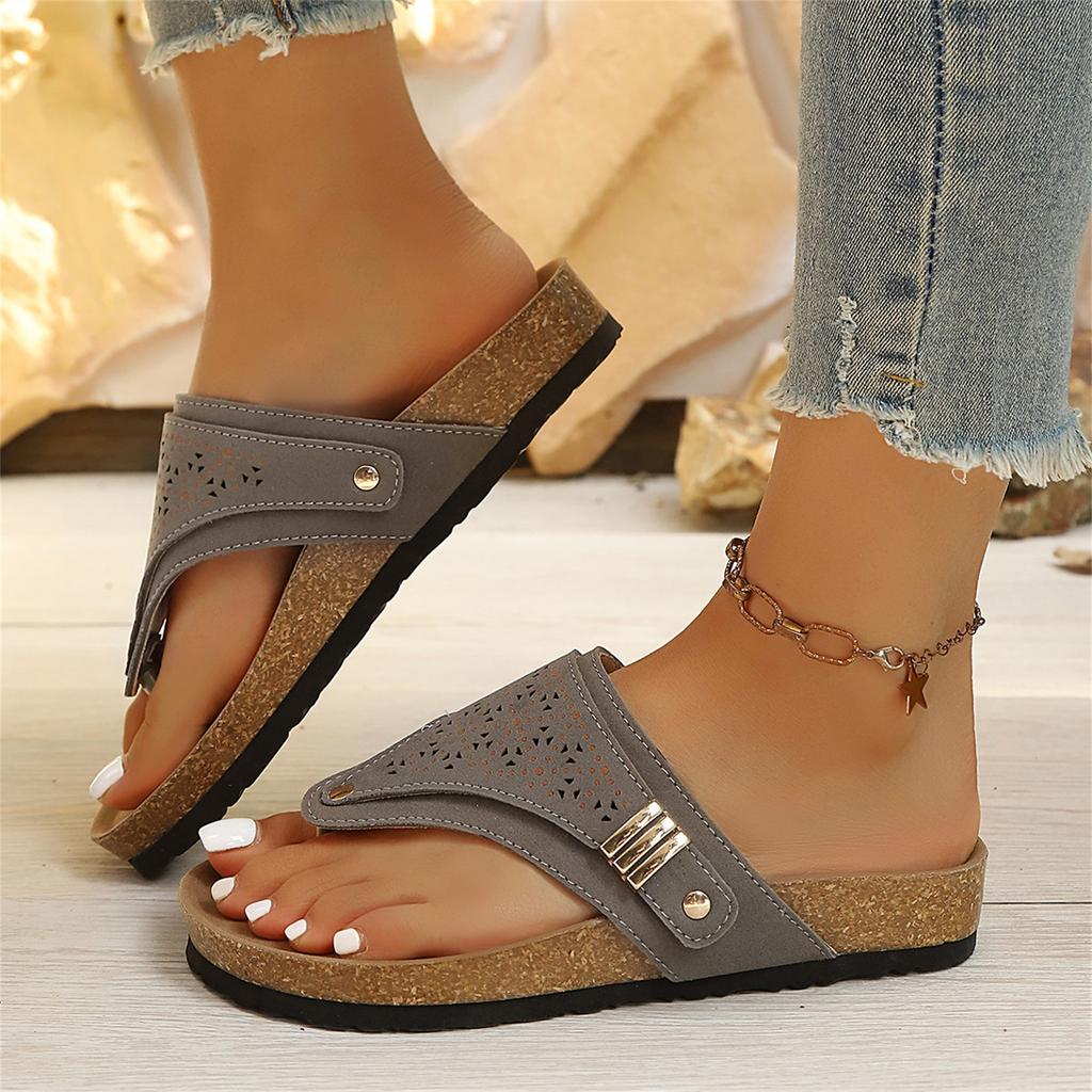 Women Plus Size Casual Hollow Out Toe Post Flip Flop Sandals Lightweight Comfortable Slip On Summer Beach Footwear