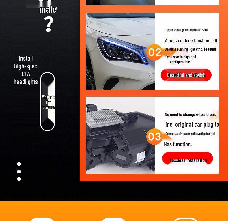 LED Headlight Assembly with Daytime Running Lights for 14-20 CLA, Low/High Configuration, fits CLA200 and others.