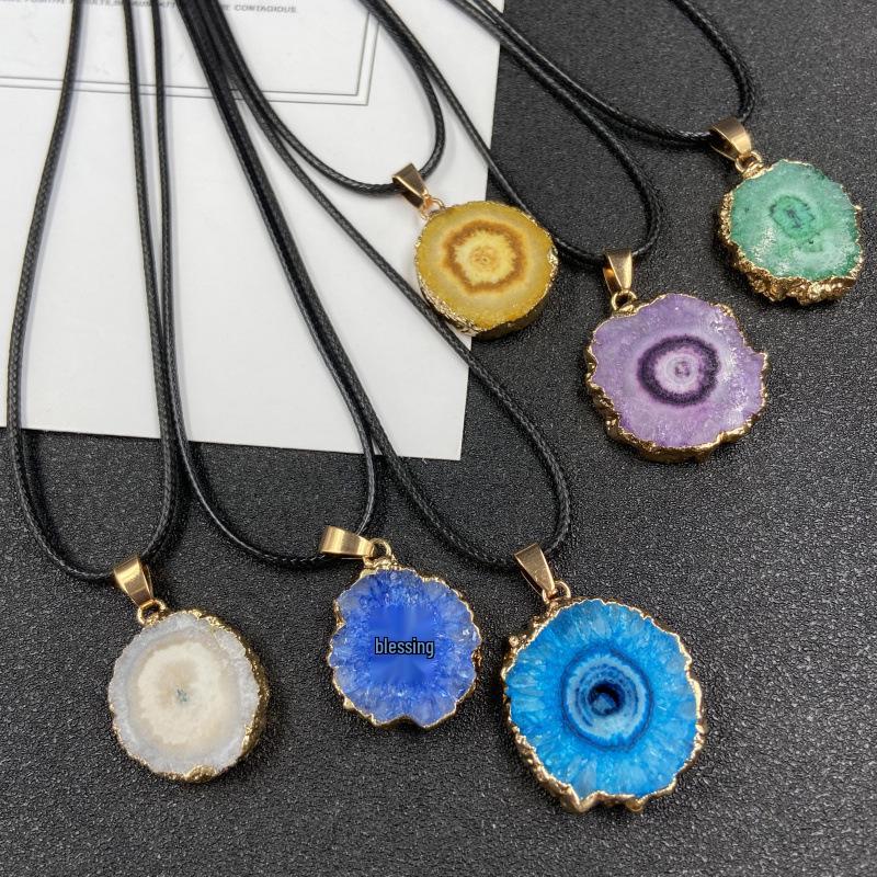 Seven-Color Crystal Sunflower Pendant Necklace with Gold Edging
