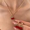 Cherry Red Necklace Earring Set Light Luxury And Niche Design Collarbone Chain Elegant And Exquisite Set Jewelry For Women