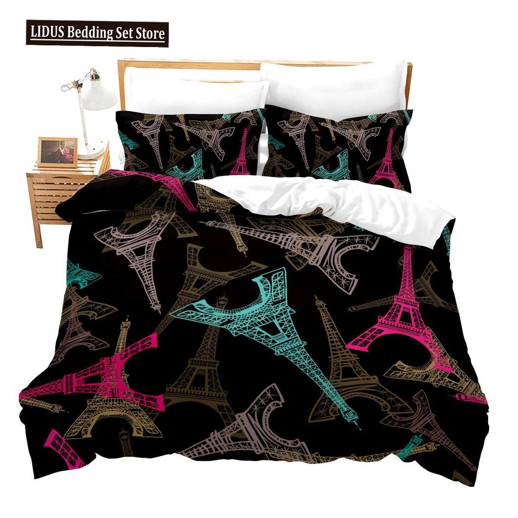 Eiffel Tower Duvet Cover Paris Tower Red Car Bedding French Style Home Decoration Grey Cityscape French Romantic Gift For Women
