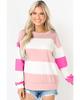 Azura Exchange Light Pink Colorblock Striped Drop Shoulder Long Sleeve Top