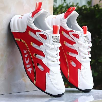 Mens Geometric Patterned Stability Running Shoes - Lace Up, Non-Slip Rubber Sole, Breathable Fabric Upper Camping In All Seasons