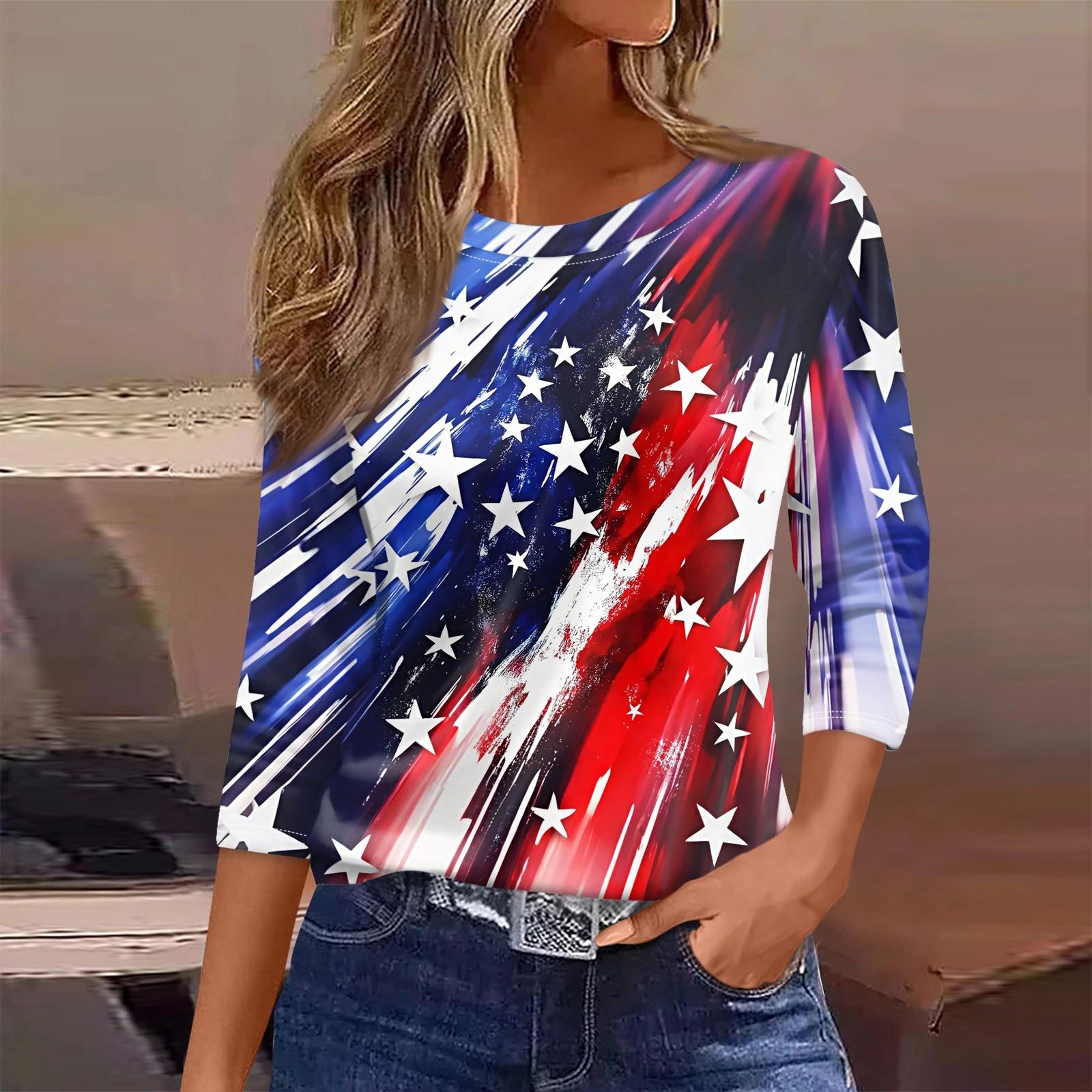 

Женская футболка с принтом, рукав 3/4, повседневная мода, базовый круглый вырез, обычный топ XL