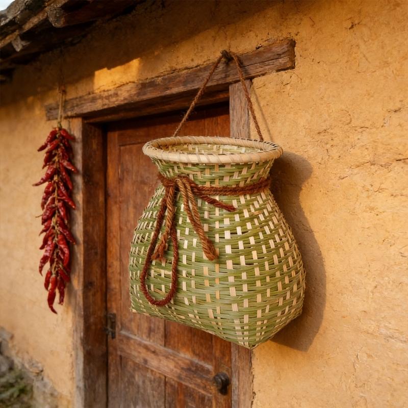 Handwoven Bamboos Fishing Basket and Flower Vases Traditional for Outdoor Lover and Home Decoration