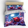 Ladybug On Cherry Blossoms Moonlit Night Pattern Duvet Cover Set Digital Print Colorful Polyester Bedding With Zipper Closur