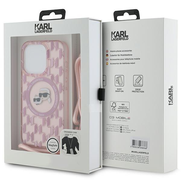 Karl Lagerfeld Klhmp15Lhckcklcp Iphone 15 Pro 6.1 Różowy/Pink Hardcase Iml Crossbody Monogram Karl & Choupette Head Magsafe
