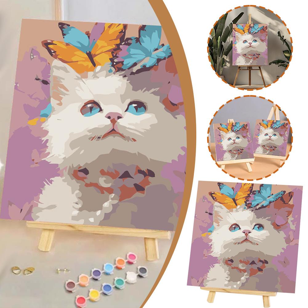 Kendin Yap Sayılara Göre Boyama Kedi Dijital Yağlı Boya Tablo Seti Hayvan Sayı Üzerine Boyama Tuvali Resim Hediye El Boyaması Tuval J3G4