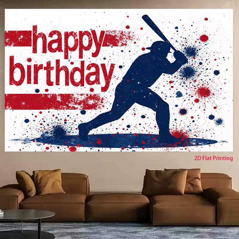2D Sport Baseball Themed Happy Birthday Photo Booth Backdrop Cloth for Boys
