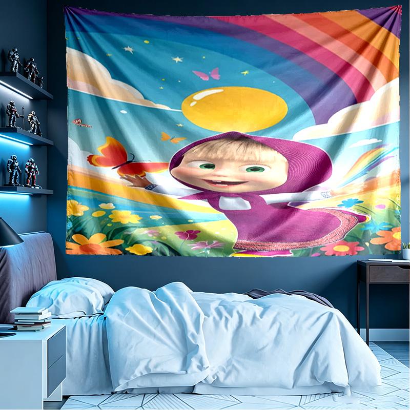 Masha and The Bear Print Tapestry, Lightweight Wall Hanging, for Bedroom, Dorm, Living Room, Home Art Decor - Birthday Christmas Gift for Friends
