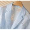 Women's Suit Jacket Plus-Size Blazer Summer Thin Sun Protection Slim Fit Hollow Lace Three-Quarter Sleeves Blazer Top