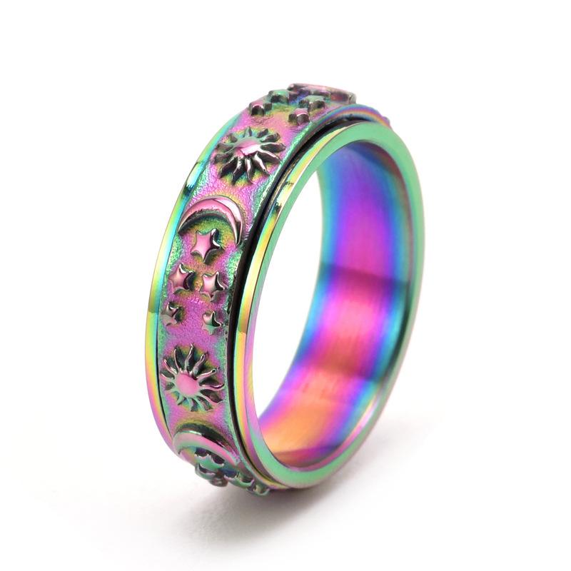 6mm Rotating Star Moon Sun Ring for Women Stress Relief Elegant Jewelry