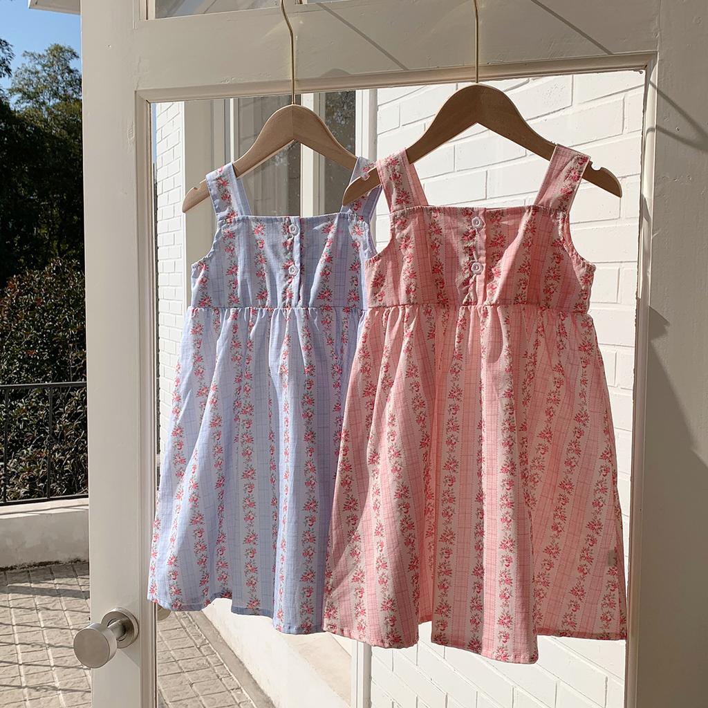 Girls Summer Floral Spaghetti Strap Dress Sleeveless Kids Vest Dress Sweet Princess Children Clothing