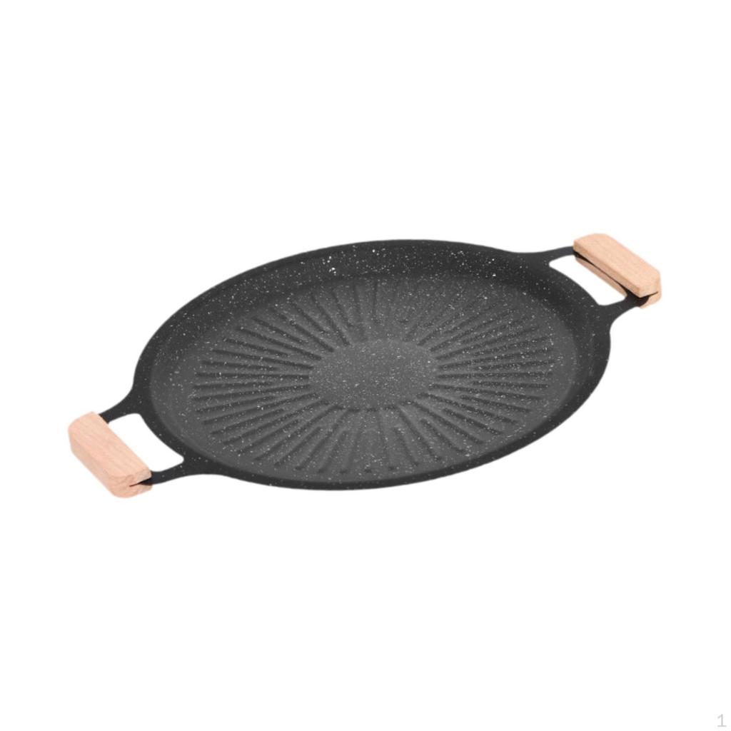 Plate with Ergonomic Wooden Handle. Conduction. Easy Cleaning. for Garden Parties, Indoor Kitchens,