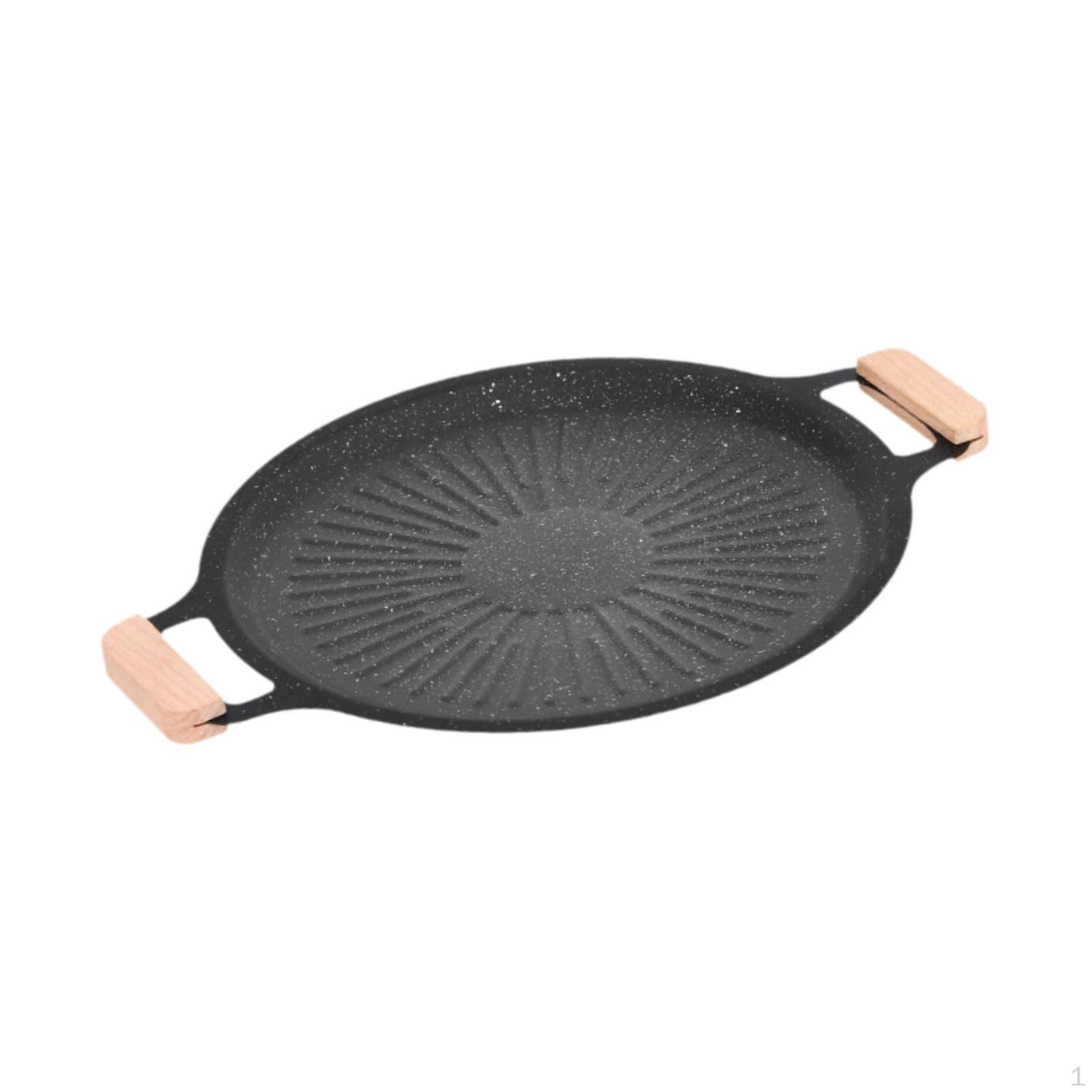 

Plate with Ergonomic Wooden Handle. Conduction. Easy Cleaning. for Garden Parties, Indoor Kitchens, 28cm
