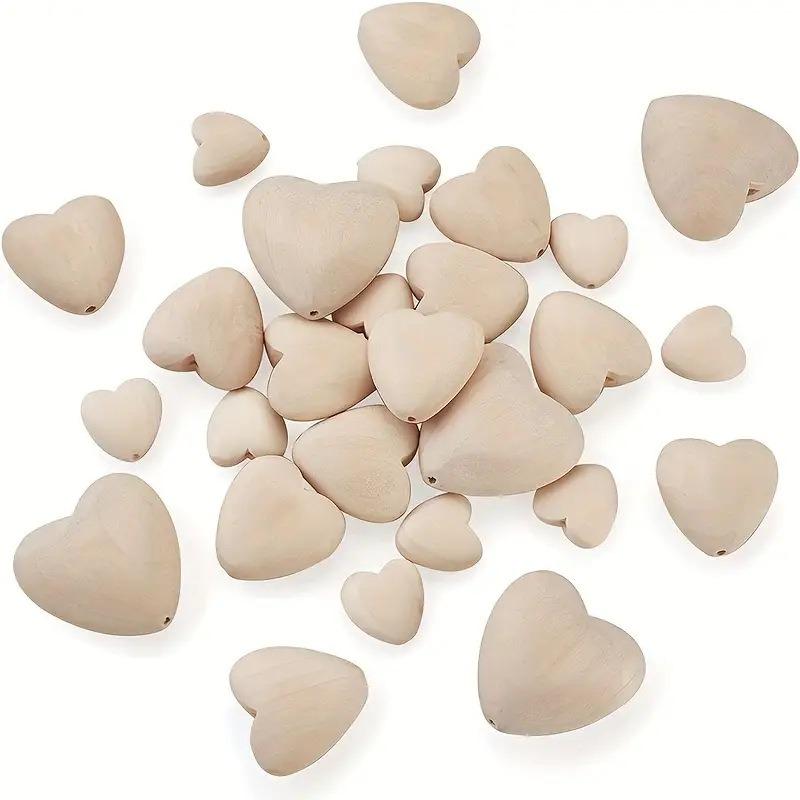 10PCS 20-40MM Natural Unfinished Wood Heart Beads Blank Unpainted Wooden Loose Spacer Beads for Jewelry Crafts Making