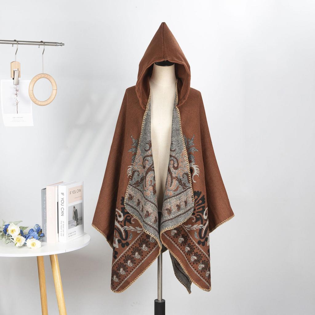 Retro Pattern Shawl Women'S Outdoor Travel Four Seasons Cardigan Air-Conditioned Room With Warm Cape