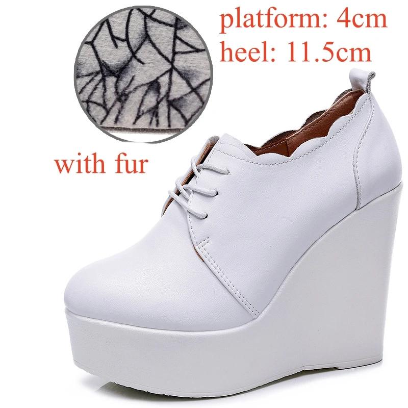 Small Size 33-43 Deep Mouth Genuine Leather Shoes Thick Bottom Platform Pumps 2025 Winter High Heels Wedges Shoes Office Model
