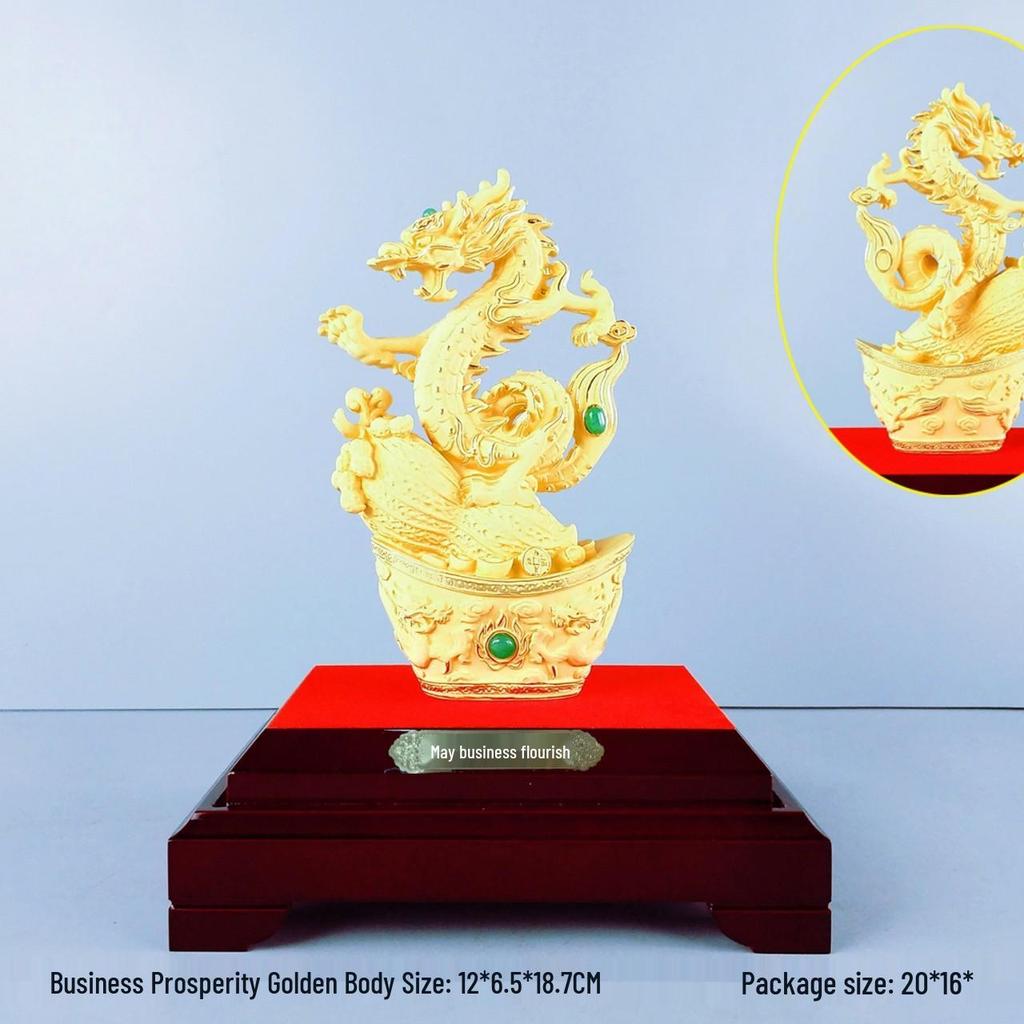 Flocked Gold Dragon Zodiac Ornament for Year of the Dragon - Wealth-Attracting Decoration and Business Gift