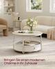VASAGLE Tavolino Rotondo LCT244K01 con Spazio di Archiviazione Tavolino da Divano Tavolo da Salotto con Cesto in Tessuto Struttura Moderna in Metallo Beige Naturale/Bianco Crema