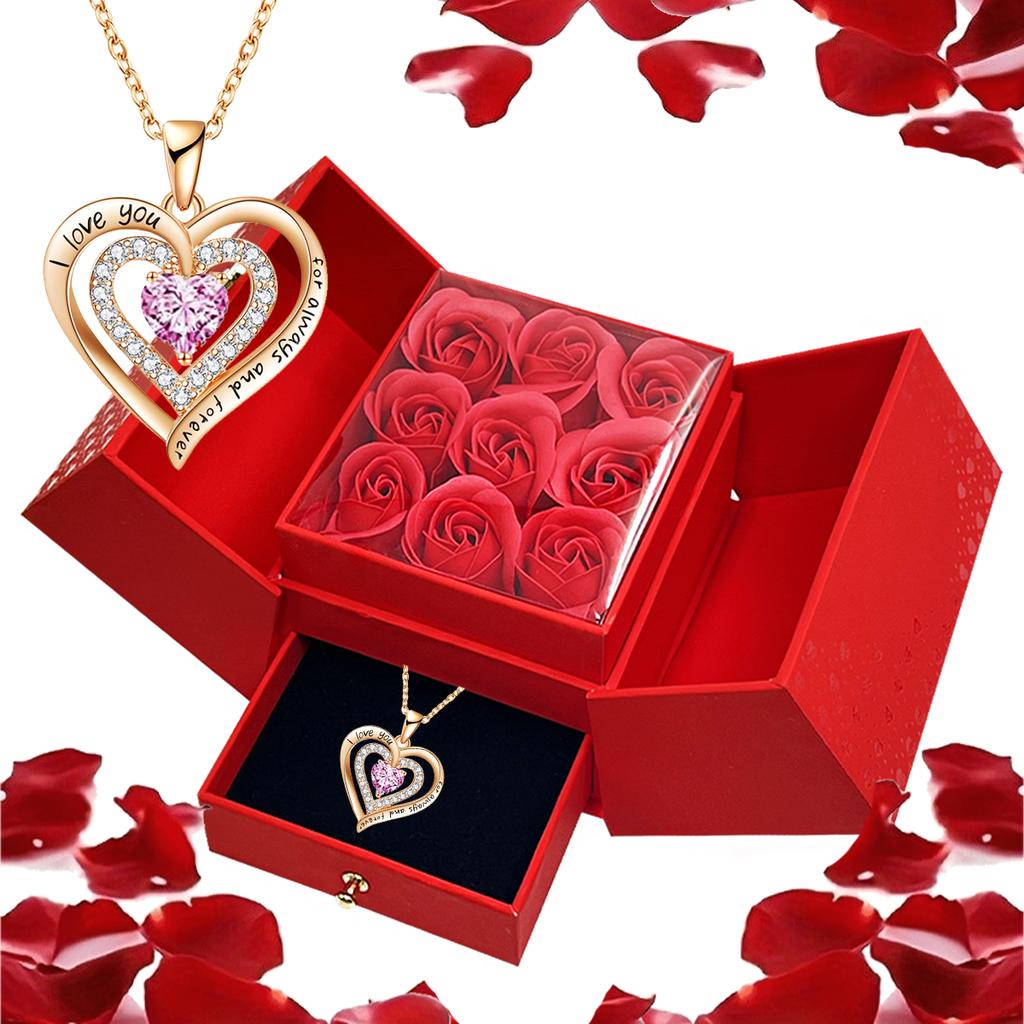 Luxury Heart-Shaped Necklace with Red Synthetic Zirconia Pendant,Romantic Gift for Mom,Birthday, Valentine'S Day, Wedding Party