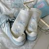 Thin Ballet Style Socks With Solid Color Buttons And Bows Tied With Gray Mid-Tube Piles Of Socks