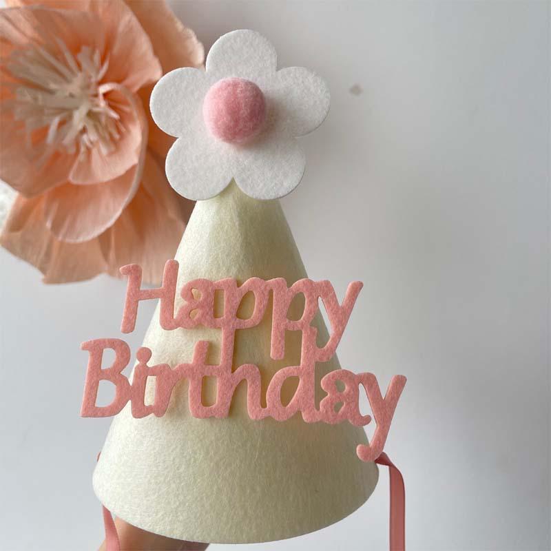 

Felt Flower Pompon Birthday Party Hat One Size