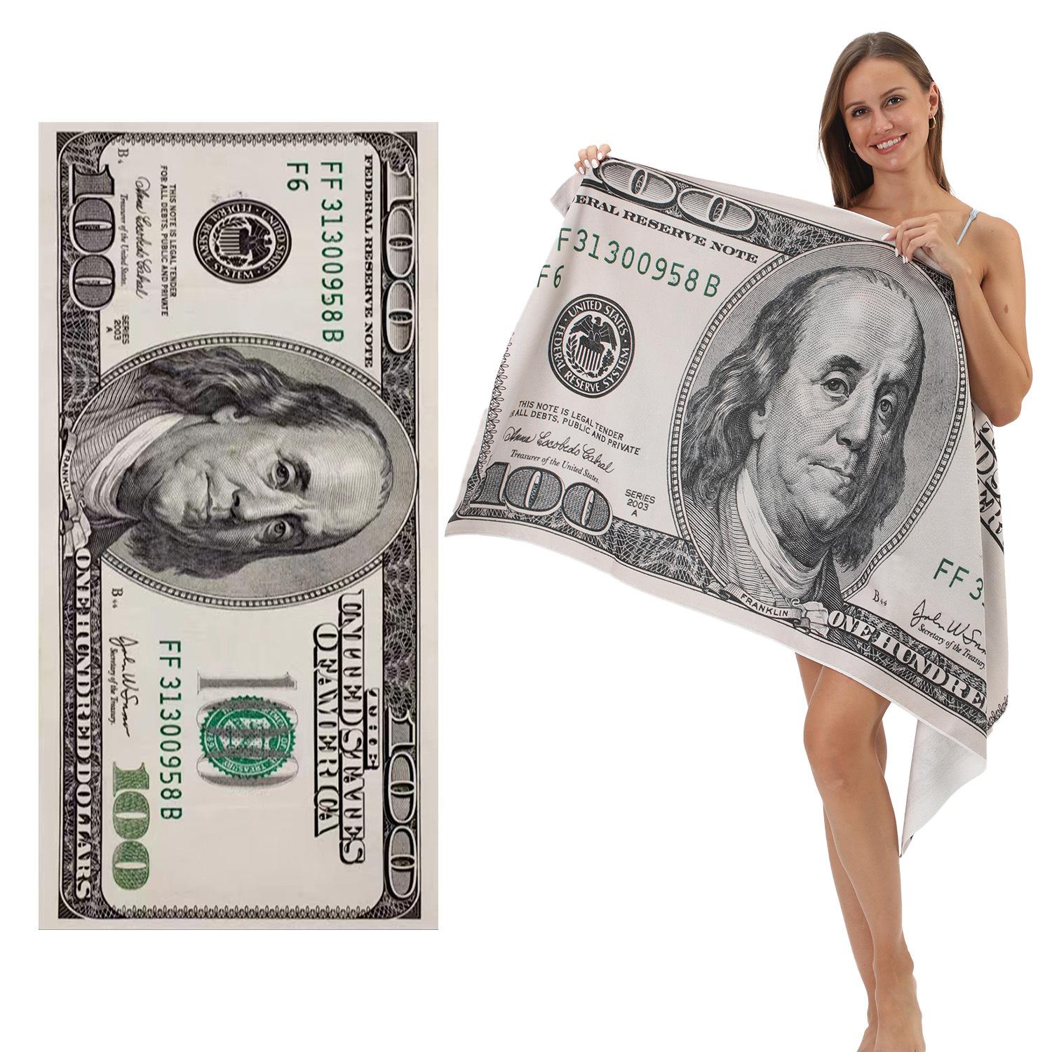 

1pc 70*140cm Large Dollar Print Beach Towel Microfiber Bath Towel Ultra Absorbent Quick Dry 70x140cm&1pc