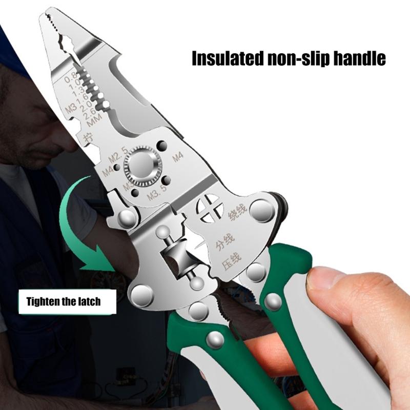 Ergonomic Handle Folding Wire Stripper With Built In Voltage Tester Electrical Tool For Safe Electrical Work