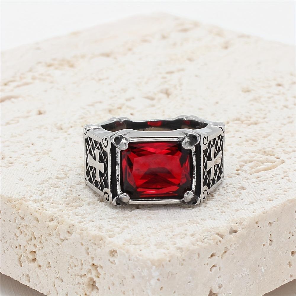 1pc Men's Cross Ring Personality Trendy Hip-hop Ring, Black Stone Open Ring Finger Ring