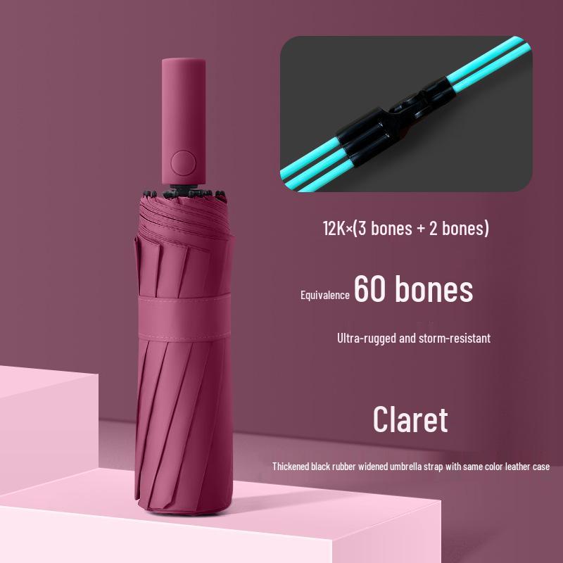 Baodini Windproof Folding Umbrella: 60-Rib, Black Glue Coating, Sun & Rain Protection, Portable & Durable