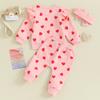 Citgeett Spring Valentine's Day Toddler Girls Sets Long Sleeve Heart Print Sweatshirt Drawstring Pants Headband Clothes Sets