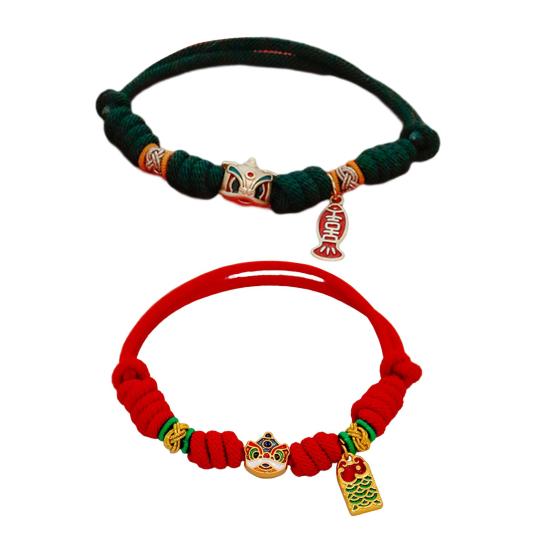 Pet Collar Adjustable Handmade Braided with Pendant Chinese Style Lion Small Dog Puppy Cat Necklace for Photograph