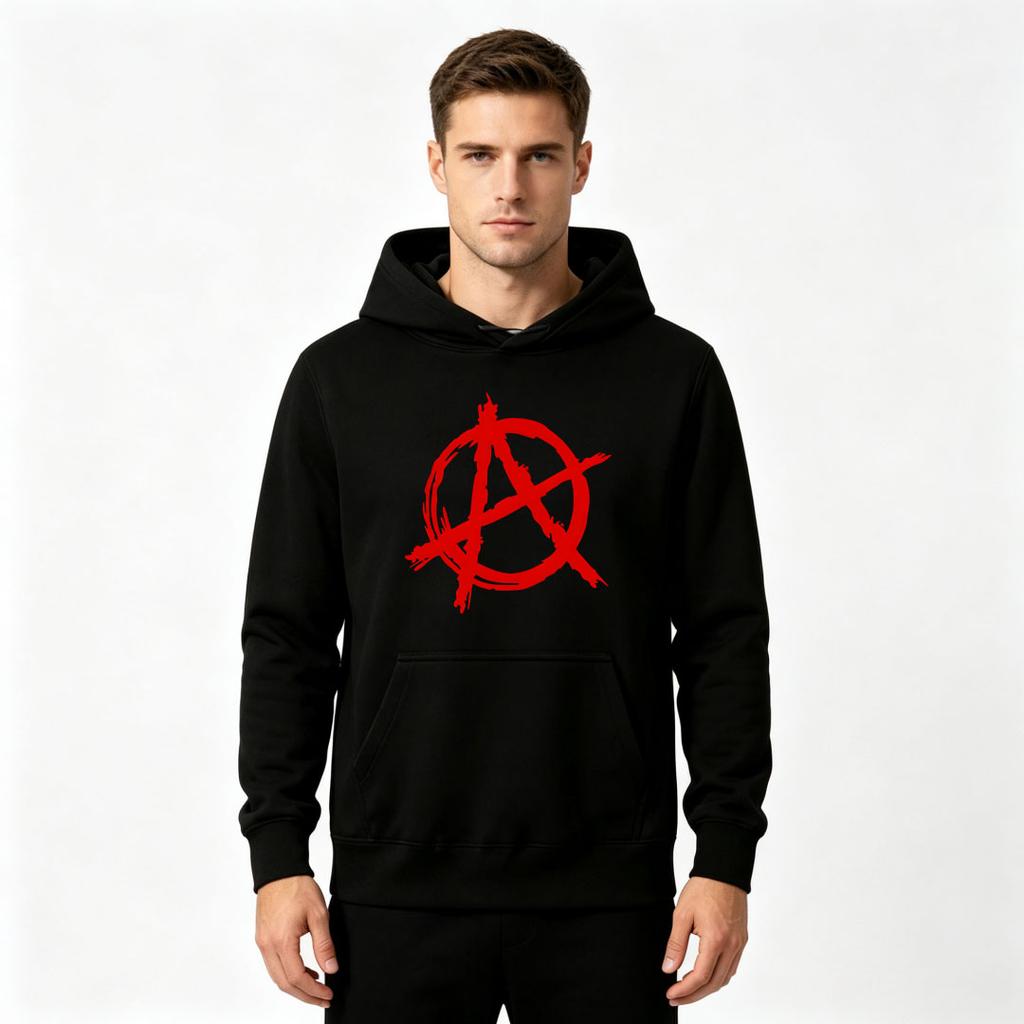 Męska bluza z kapturem z długim rękawem, z nadrukiem symbolu anarchii, luźna, casualowa bluza z kapturem do noszenia na co dzień