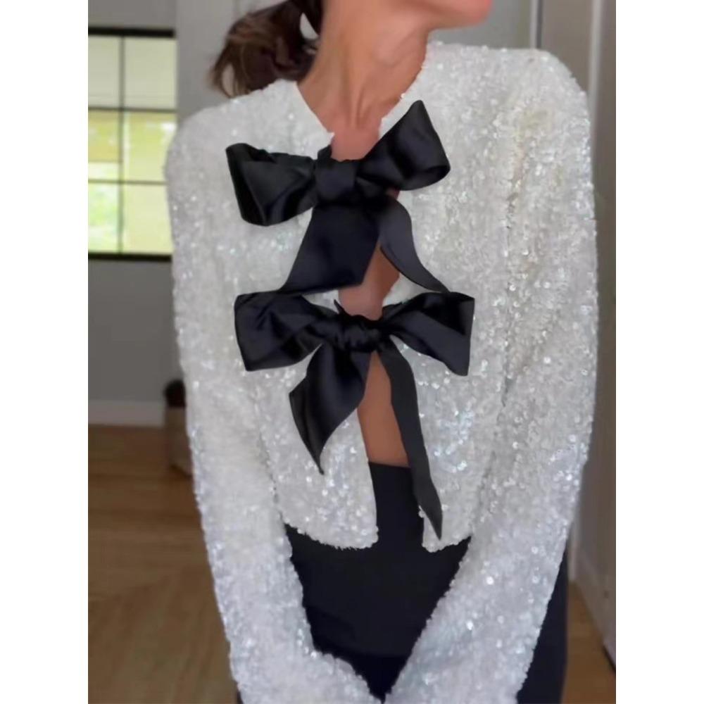Fall New Women's Front Tie Sequin Jacket