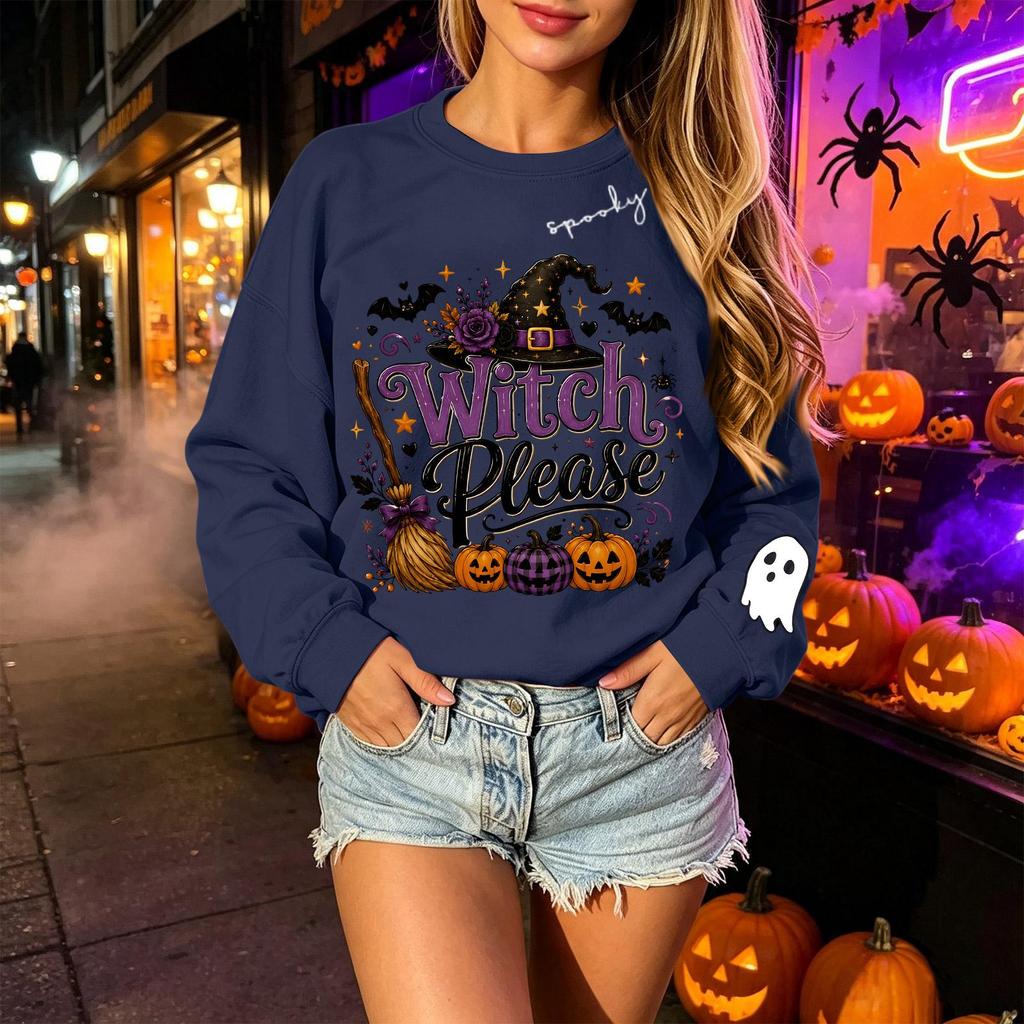 Felpa con stampa di Halloween unisex a maniche lunghe con girocollo, top casual leggero per uomo e donna