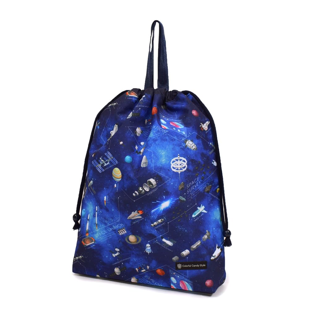 

COLORFUL CANDY STYLE Drawstring Bag for Gym Clothes NL601000-a Large Water-Repellent No-Iron Lightweight Stain-Resistant Spaceship Design Boys