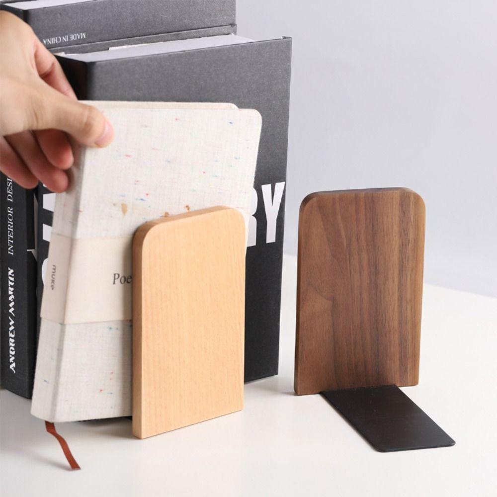 Beech Walnut Nature Wooden Bookends Display Holder Book Support Rack  Desk Storage