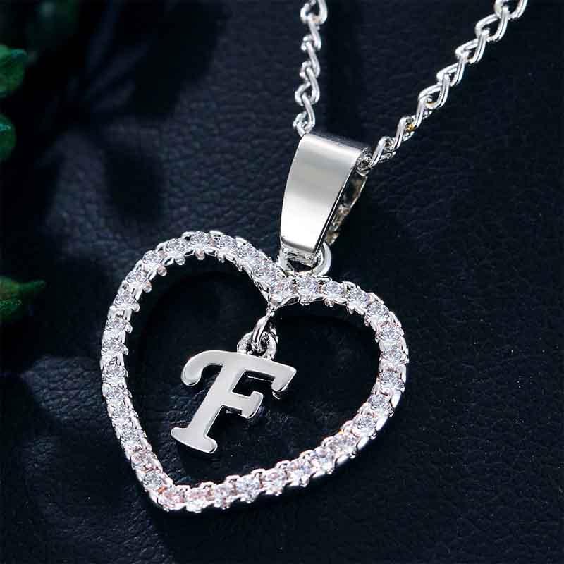 Heart Letters 26 Love Crystal Women Silver Plated Chain Jewelry Necklace