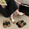 One-word wear square head sandals wedge heel new French beautiful skirt with 2025 platform slippers women's summer vacation